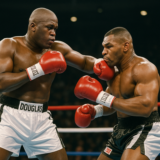An AI generated image of Buster Douglas fighting Mike Tyson in 1990.