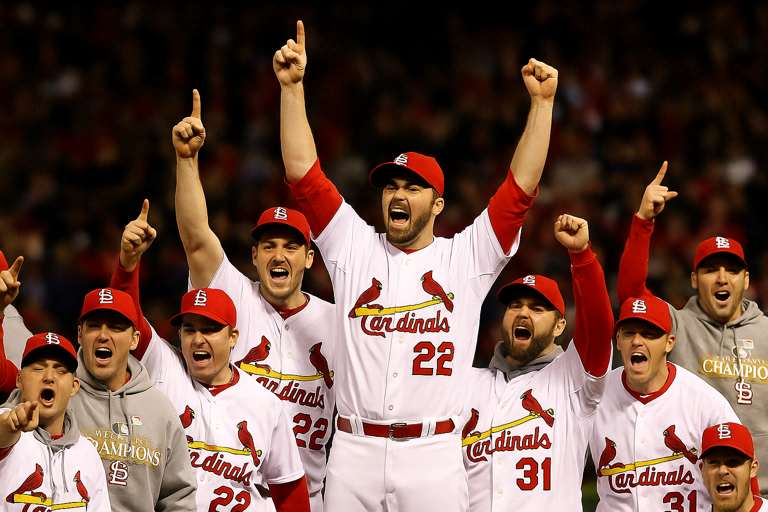 An AI generated image of the St Louis Cardinals celebrating their 2011 World Series win against the Texas Rangers.