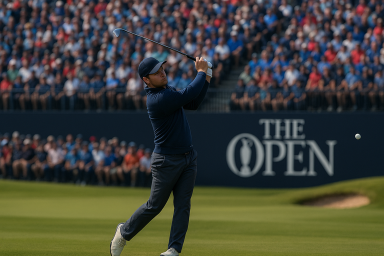 An AI generated image of a golfer playing at the Open Championship.