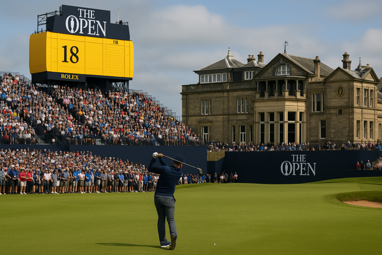 An Ai generated photo of a golfer playing at the Open Championship.