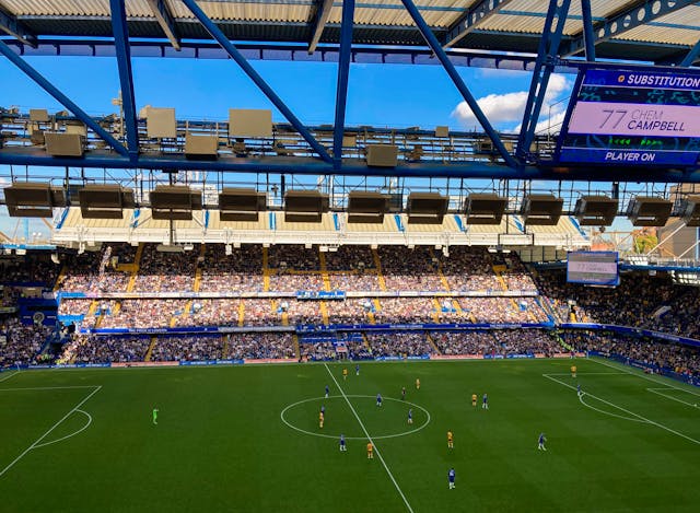 A photo of Chelsea FC's stadium, Stamford Bridge.